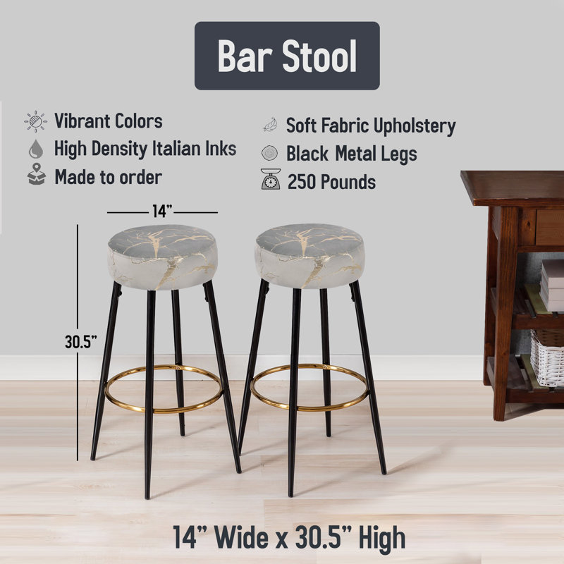 Mount Fuji Horizons Indigo Pattern Coastal Bar Stools Set Of 2